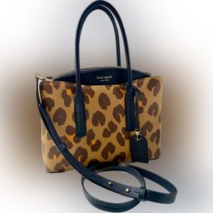 NEW! Kate Spade Margaux Leopard Print Satchel Handbag Crossbody Tote Bag Purse